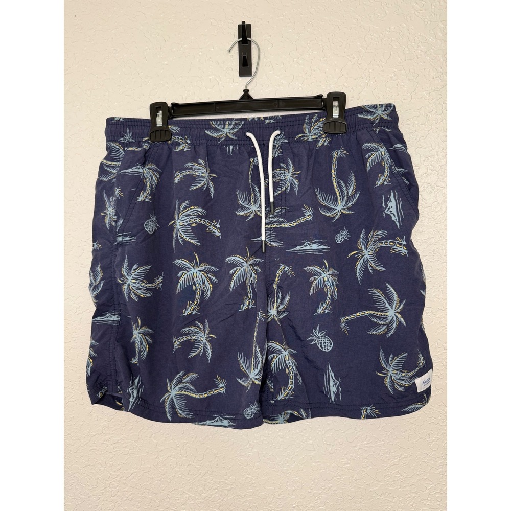 Katin Mens Navy Blue Palm Tree Pineapple Print Swim Trunks Size L Mesh Lining